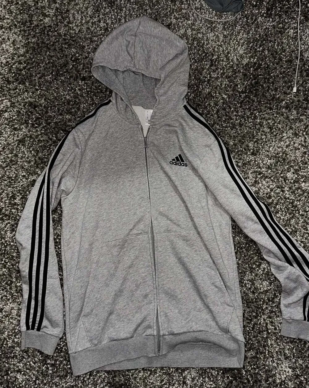 Adidas Essentials Fleece 3-Stripes Full-Zip Hoodie Gray Size L
